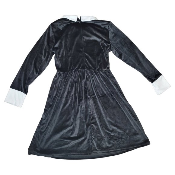 Black Velvet large White Collar Mini Dress Goth Punk Wednesday Addams halloween - Picture 3 of 7